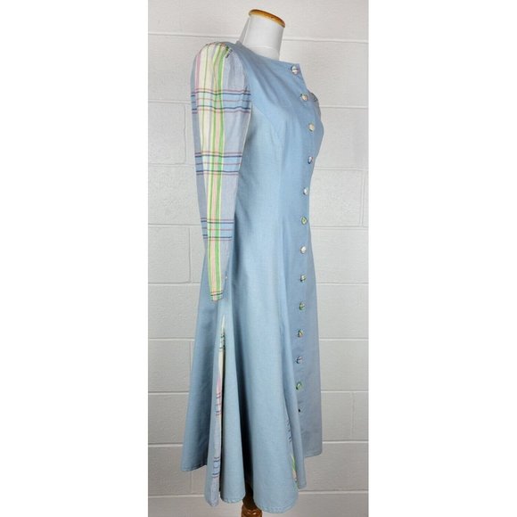 Vtg My Heroes Have Always Been Coyboys Blue Plaid Prairie Dress M? - Picture 3 of 11